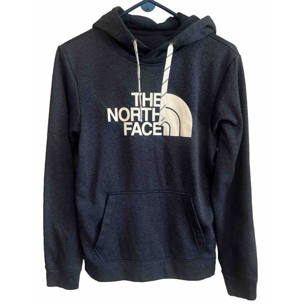 The North Face Hoodie Womens Medium Navy Blue Pullover Logo Spellout Sweatshirt